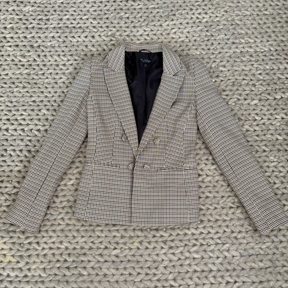 Miss Selfridge Brown, Cream, and Black Checkered Blazer